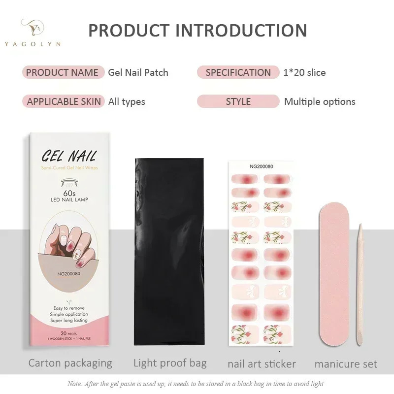 20Tips Jelly Pink Fluorescent UV Semi-Cured Gel Nail Patch Pearl Gradient Nude Adhesive Slider Long Lasting Nail Art Stickers 241225