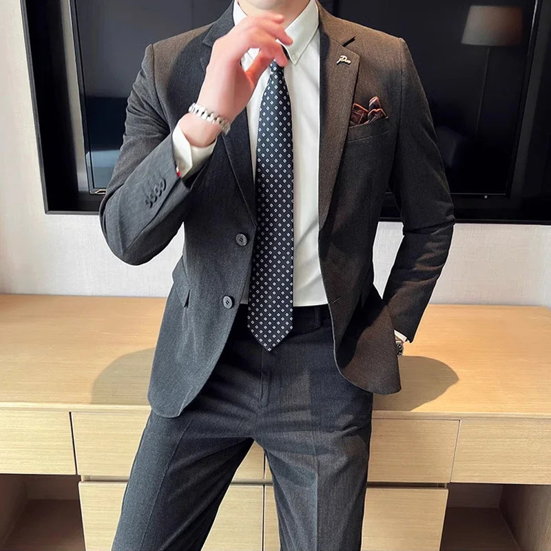Jacket Pants High End Boutique Solid Color Mens Casual business office Suit Groom Wedding Dress Party Blazer Trousers 241225
