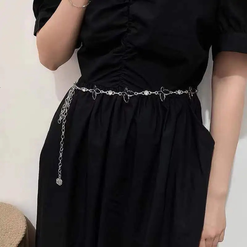 Butterfly Womens Waist Chain Belts Thin Belt Waist Silver Belts for Dress Fringes Decoration Waistbands Body Jewelry 241225