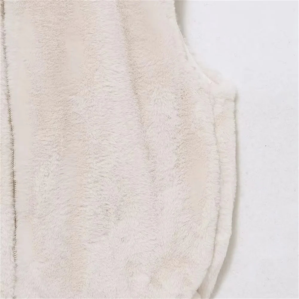 UNIZERA loose sleeveless hooded solid color fur vest autumn and winter zipper jacket for women 241220