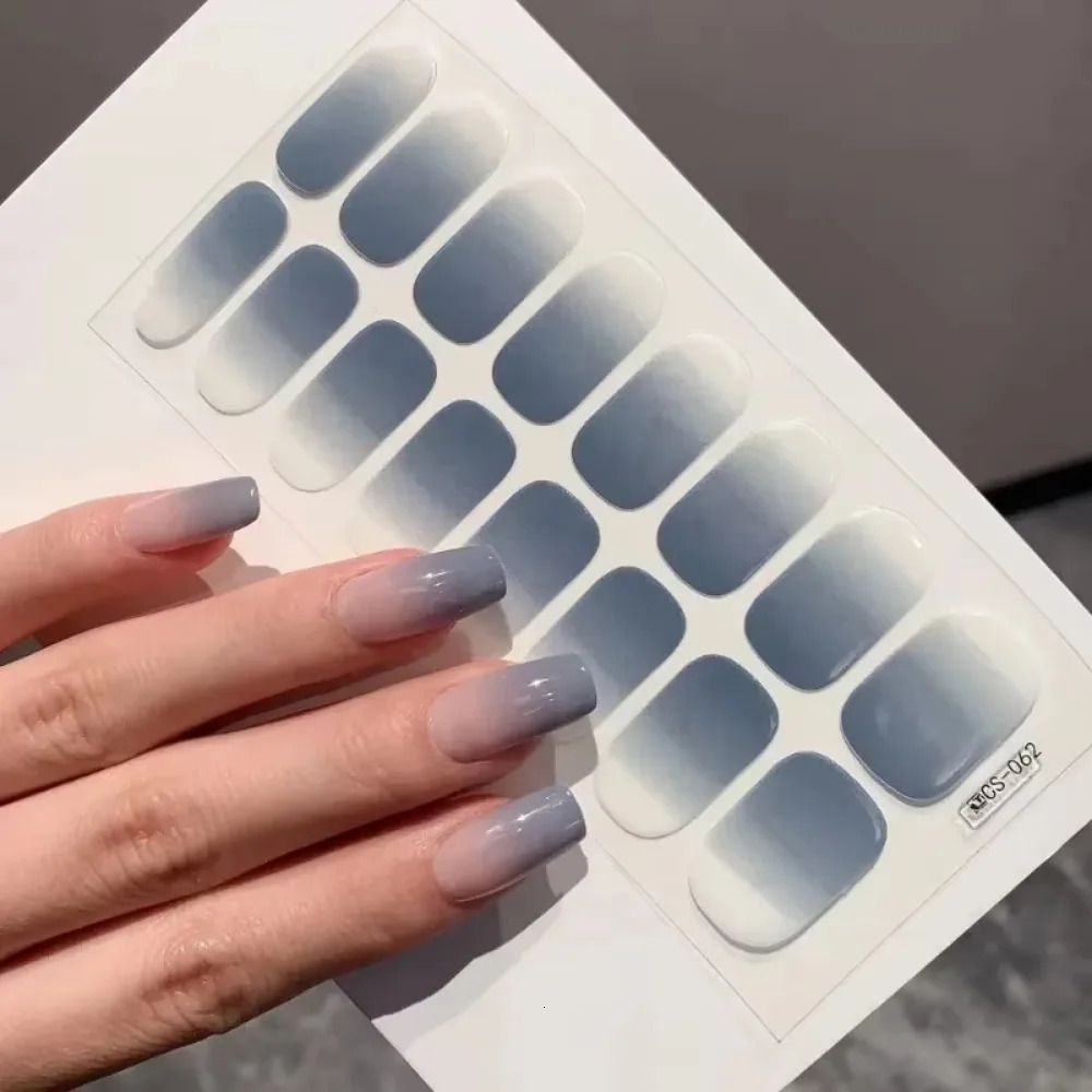 Semi-cured Gel Nail Stickers Solid Color Nail Semi-baked Tips Full UV Nail Need Decals Paste Lamp N0R7 Ideal Gift Beauty Tool 241225