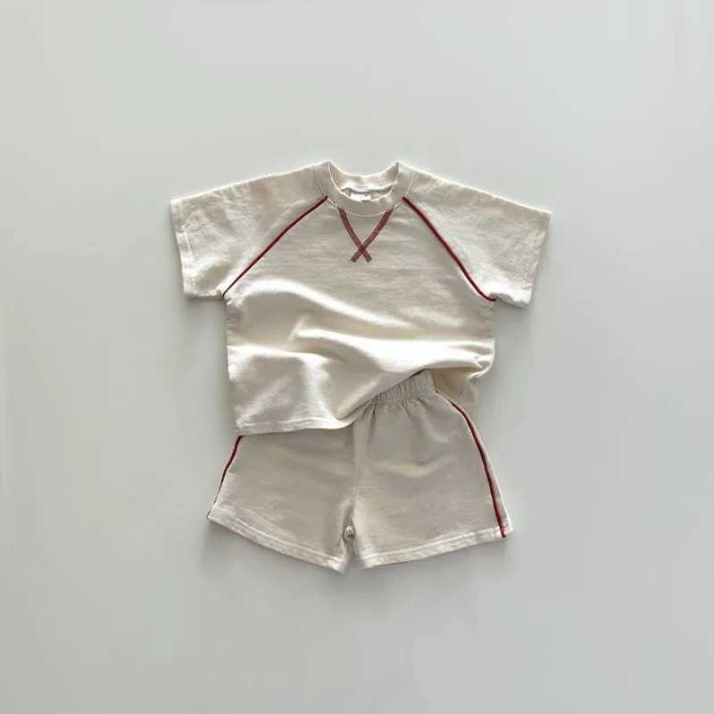 Clothing Sets Korean style newborn boys and girls sports clothing short sleeved pure cotton color Tshirtshort sleeved childrens track and field clothY