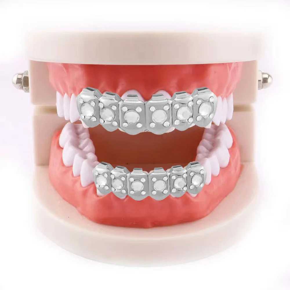 18k Gold Plated CZ Small Single Tooth Hip Hop Grill Halloween Teeth Grillz Cs Set For Christmas GiftXJ241225