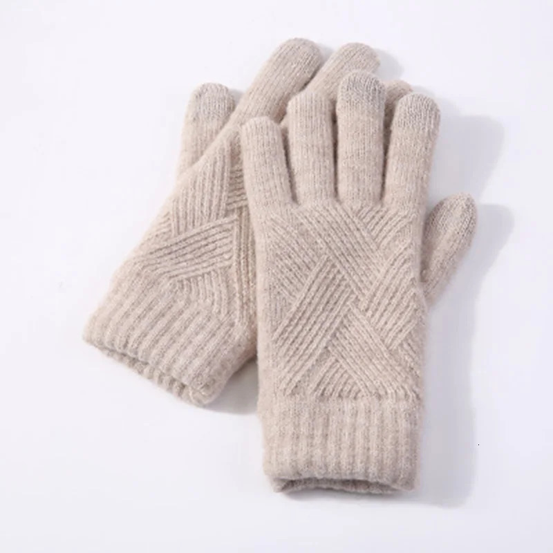 Female Winter Warm Knitted Full Finger Gloves Men Solid Woolen Touch Screen Mittens Women Thick Warm Cycling Driving Gloves H 241225