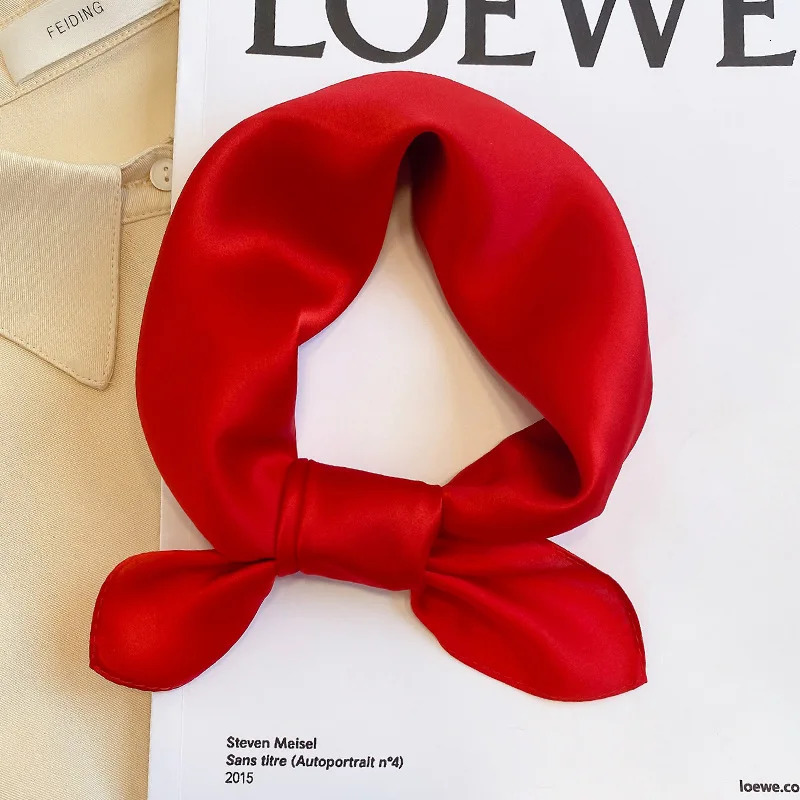 faux Pure Silk Scarf Women Neck Hair Band Foulard Square Small Headband Fashion Solid Color Neckerchief Scarves Bandana 241225