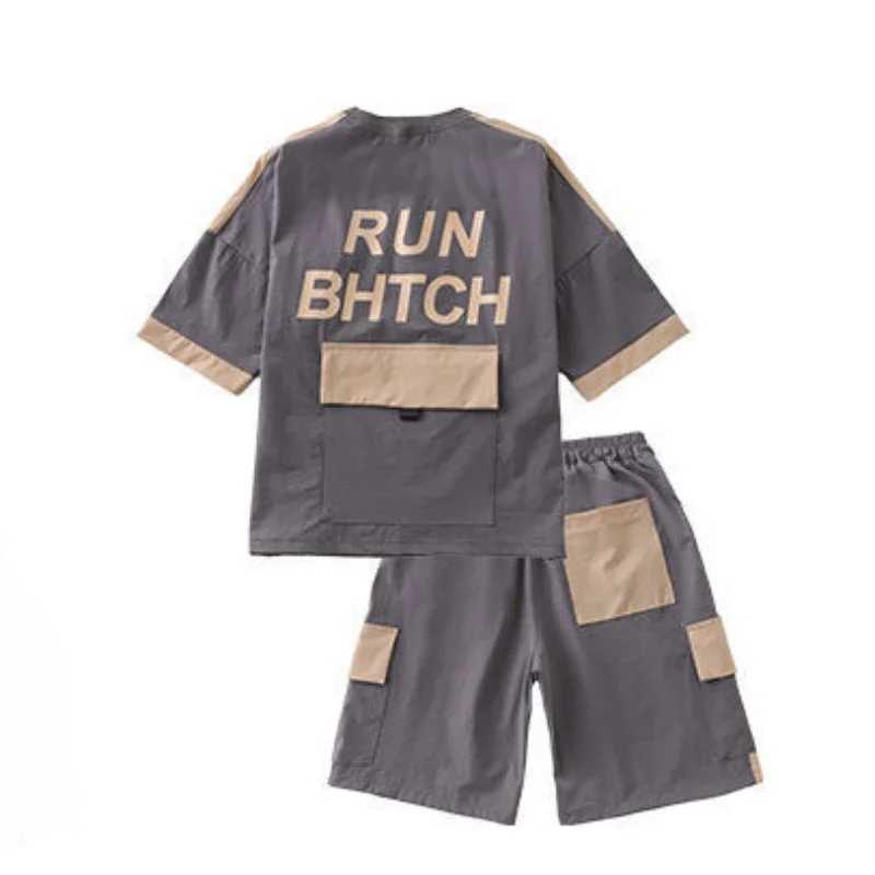 Clothing Sets Summer Teenage Boy Short Sleeve Clothes Set Children Letter Print Top and Bottom 2 Pieces Suit Kid T-shirts Shorts TracksuitY241225F7BO