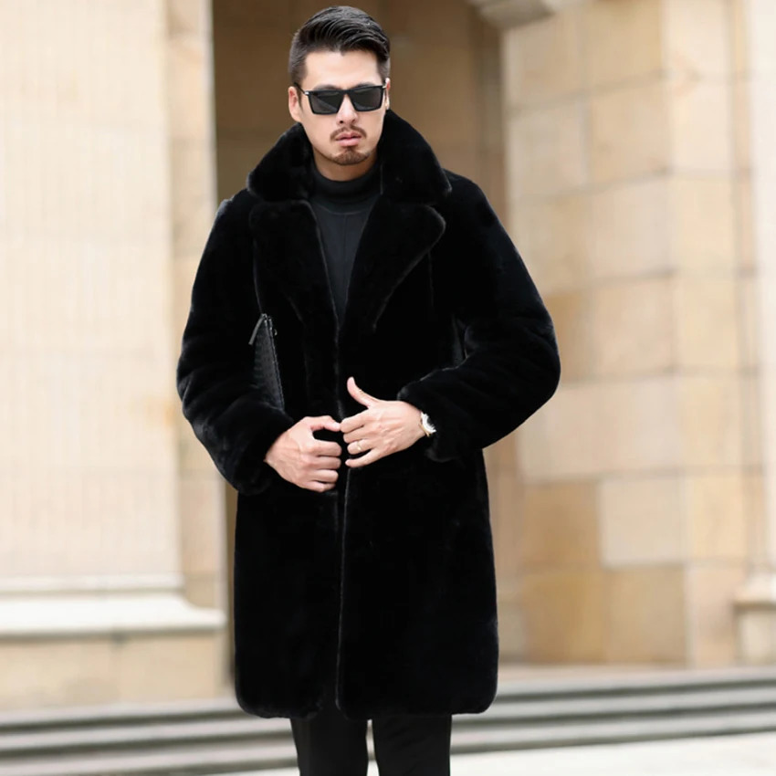 winter thermal fashion fur coat mens long mink large size jacket 241225