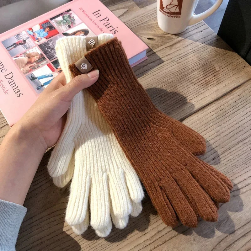 Fashion Touch Screen Knitted Gloves Women Winter Gloves Warm Riding Solid Fluffy Work Gloves Y2k Harajuku Kawaii Mittens 241225