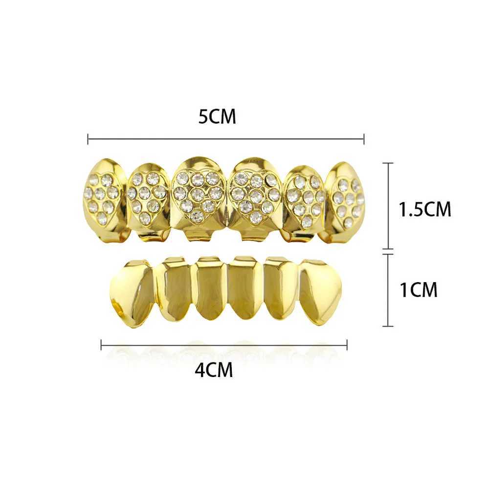 Hip Hop Gold Colour d Out CZ Teeth Grillz Top Bottom Men Women Jewelry Tooth Gem Grillz Y2kXJ241225