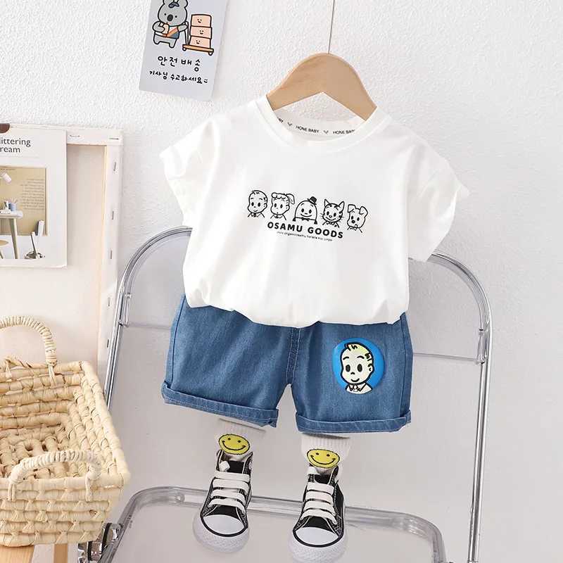 Clothing Sets Boys Summer Suit New T-Shirt Suit Short-Sleeved Childrens Baby Summer Clothes Childrens Short-Sleeved Suit Cartoon Boys SuitY241225JO40