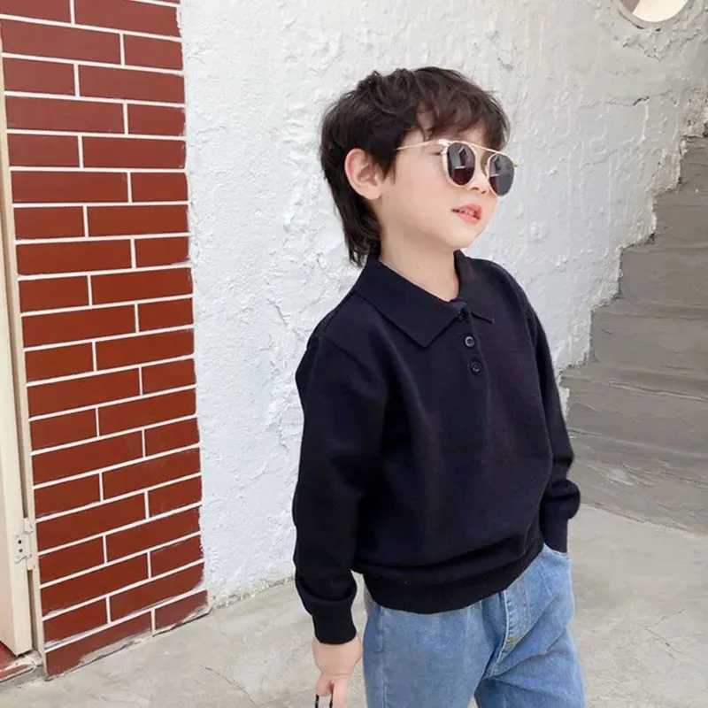Boys Sweater Knitwear 2023 Spring And Autumn New Childrens Comfortable Loose Polo Small Lel Knit Sweater Baby Boys Base ShirtXJ241225