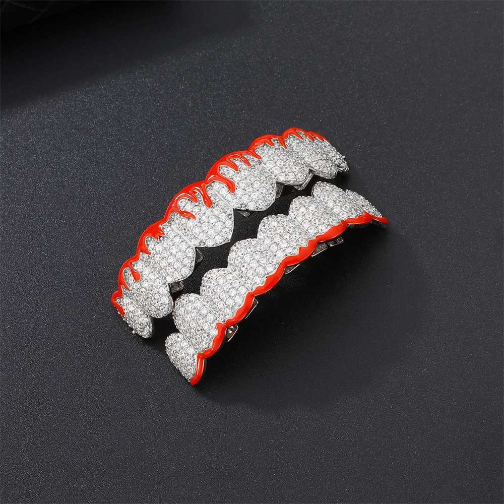 Red Drip Oil CZ Teeth Grillz Cs Cubic Zircon d Out Micro Pave Top Bottom Charm Grills For Men Women Jewelry Xmas GiftXJ241225