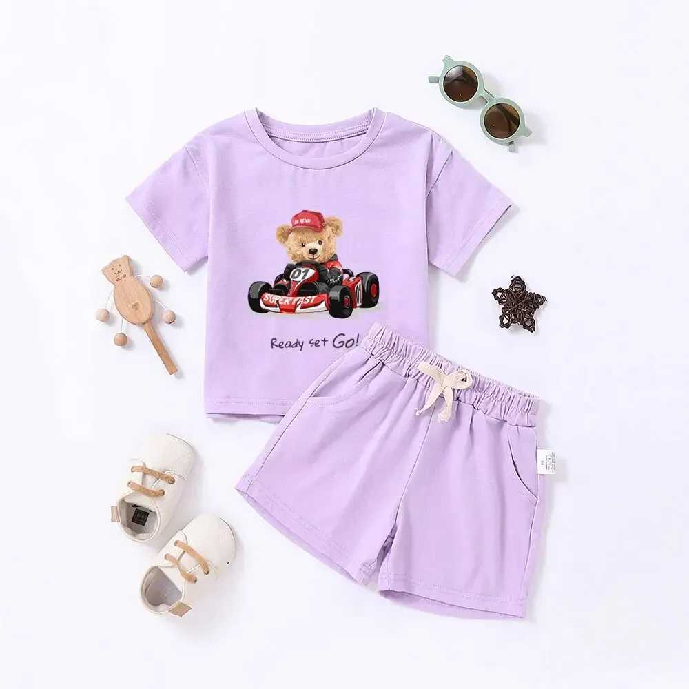 Clothing Sets Summer Childrens Printed Short Sleeve Set 0-6T Boys and Girls Cartoon Bear Pattern Sports and Leisure Two Piece SetY241225UEJ8