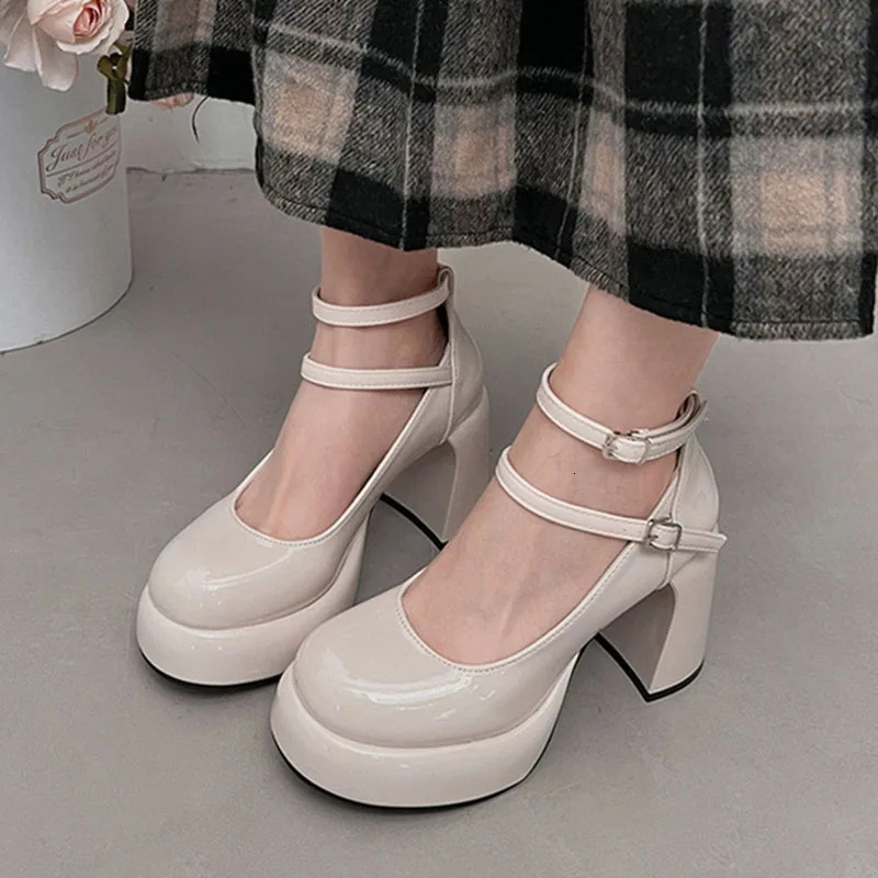 Mary Jane Pumps for Women Girls Fashion Wine Red Chunky Heel Wedding Dress Shoes Spring Pumps Classic Double Buckle Shoe 241225