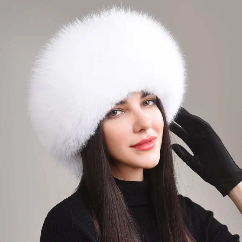 100% natural Fox Fur Hat Women Caps Winter Warm Hat Thick Fur Cap Female Fashion For Women Hat With Earmuffs Hats241224bj