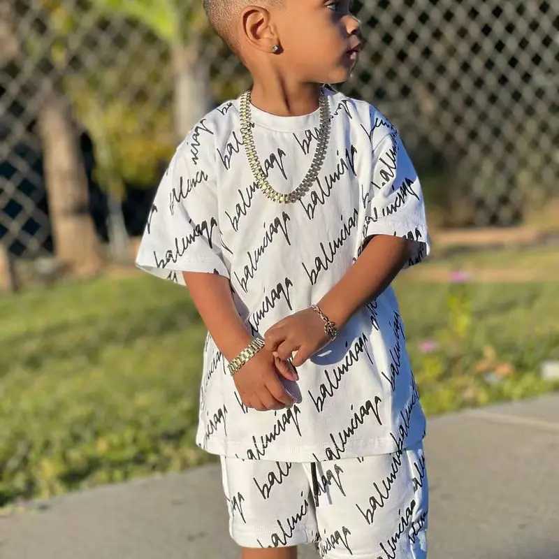 Clothing Sets 1-6 year old baby boy summer short sleeved T-shirt+shorts 2 pieces/set casual clothing for young children and boys loose 2023Y241225229H