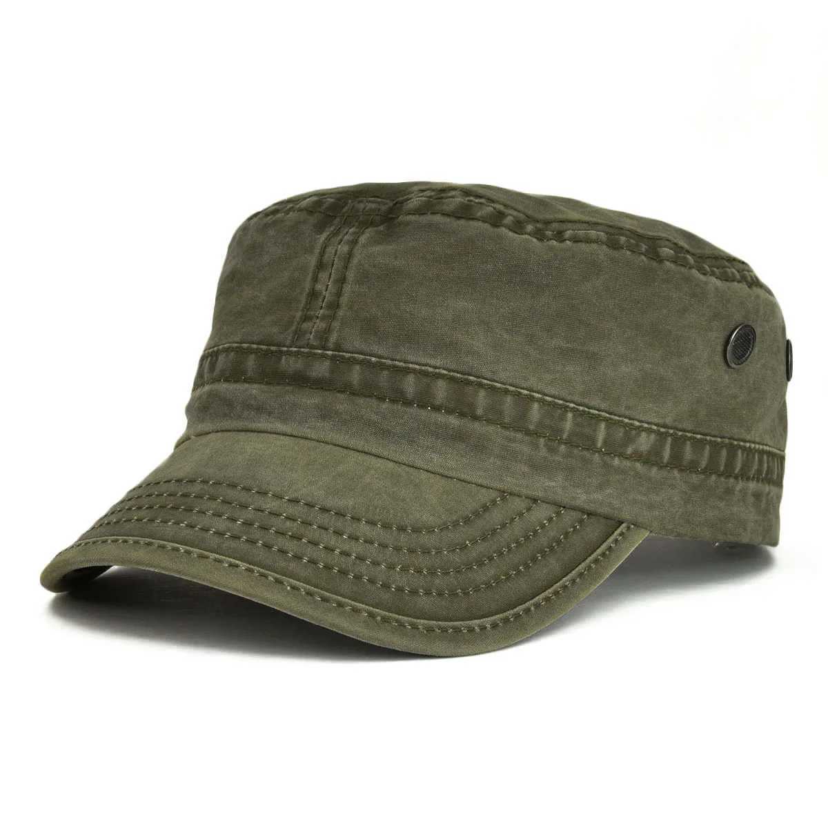 VOBOOM Cotton Washed Military Cadet Hat uniquely designed for men adjustable retro flat top hat with air vents W241225