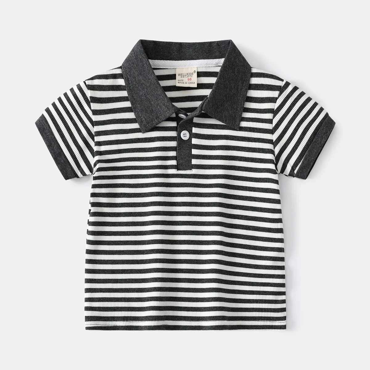 Summer Boys Short Sleeve Casual Breathable Cotton T-shirt Kids Contrast Color Striped Polo Shirt Top 3-8 Years Optional 3 ColorsXJ241225