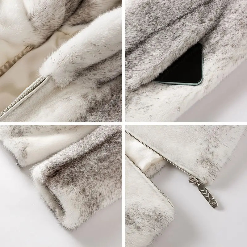 Mink coat mens trend whole mink real fur cross hooded onepiece 241225