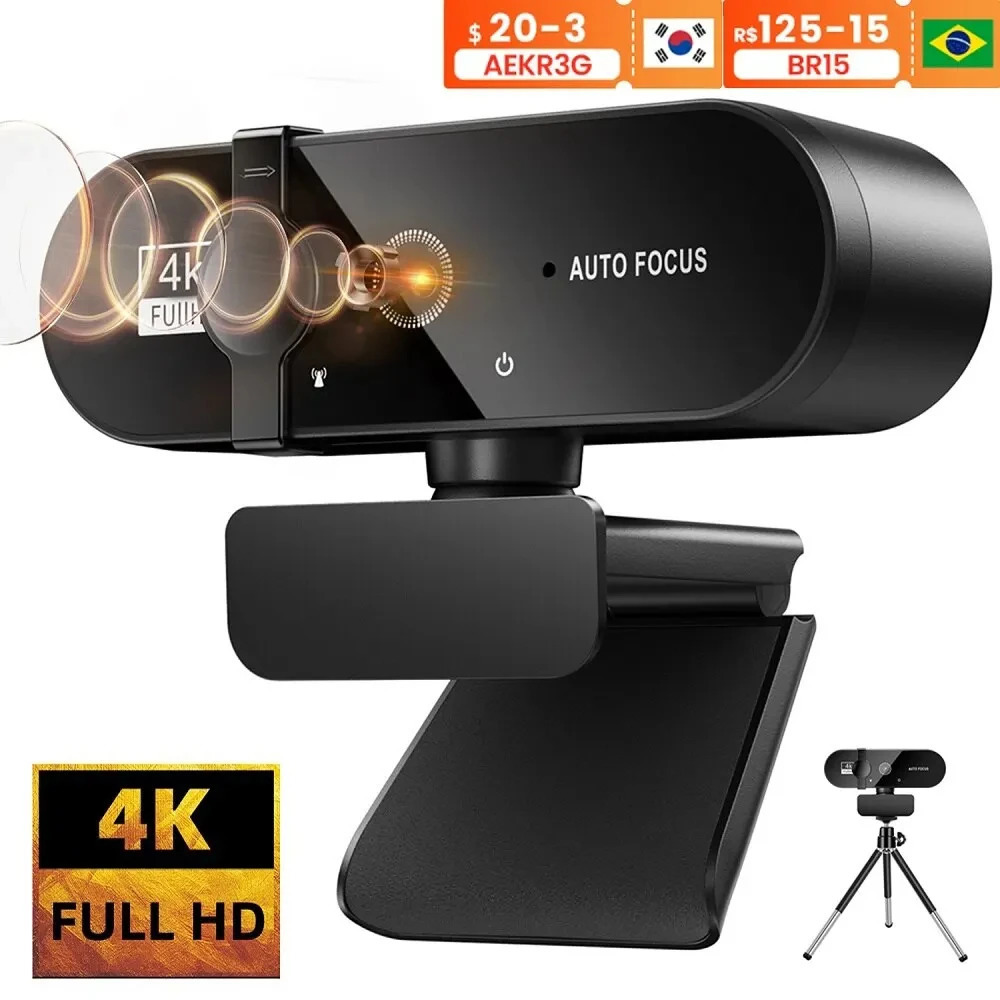 4K Webcam 1080P Mini Camera 2K Full HD Webcam with Microphone 30fps USB Web Cam for Auto Focus PC Laptop Video Shooting Camera 241225