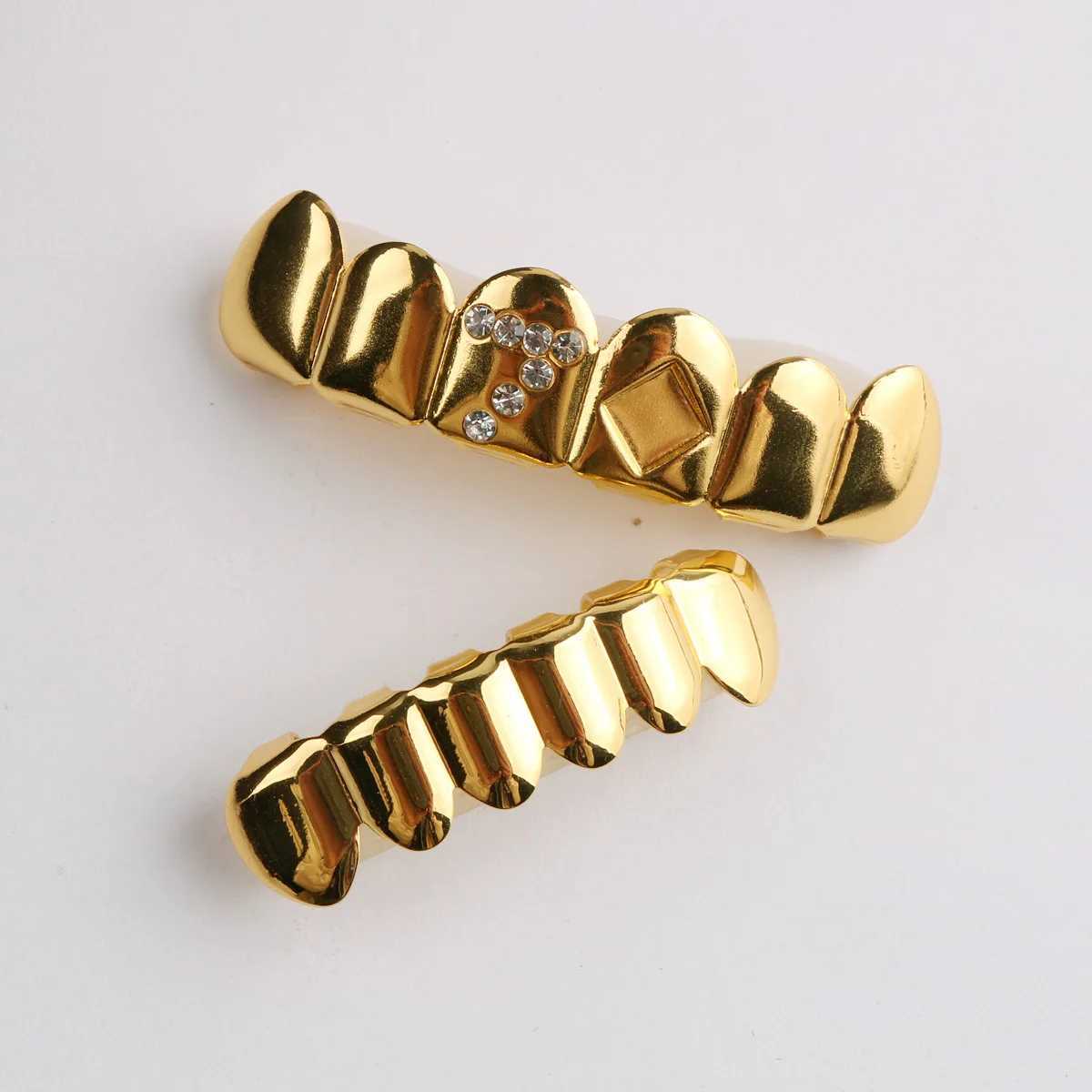 YOUNGX 6/6 Gold Silver Color Number 7 Zircon Teeth Grillz Hip Hop Pattern Tooth Cs For Women Men Jewelry Cosplay GiftXJ241225
