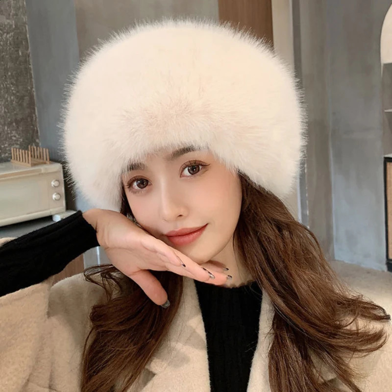 HT3952 Women Winter Hat Solid Multifunction Skullies Beanies Lady Thick Warm Fluffy Fur Hat Faux Fox Fur Bomber Hats Ushanka241224
