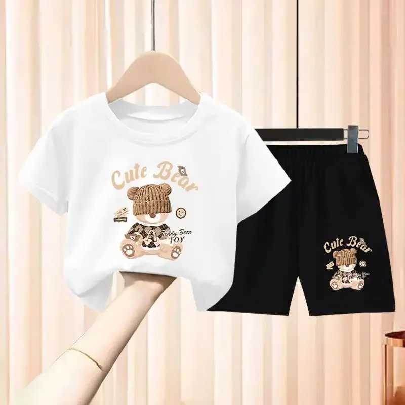 Clothing Sets Baby Girl Summer Short Sleeve Clothes Set Children Boy Cartoon Bear Printed T-shirts and Shorts 2pcs Suit Kid Top Bottom OutfitsY241225J