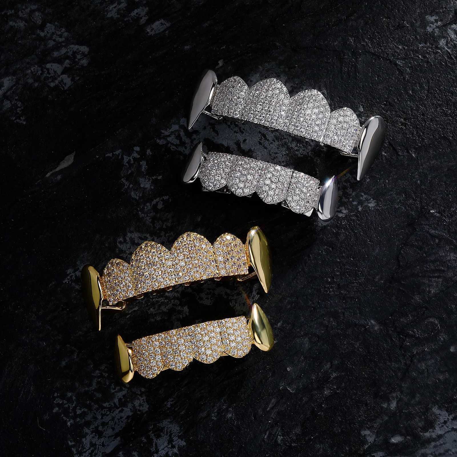 Top Bottom Mouth d Out Cubic Zirconia Brass Grillz Teeth For Men Teeth Grills Tooth Cs Removable Hip Hop JewelryXJ241225
