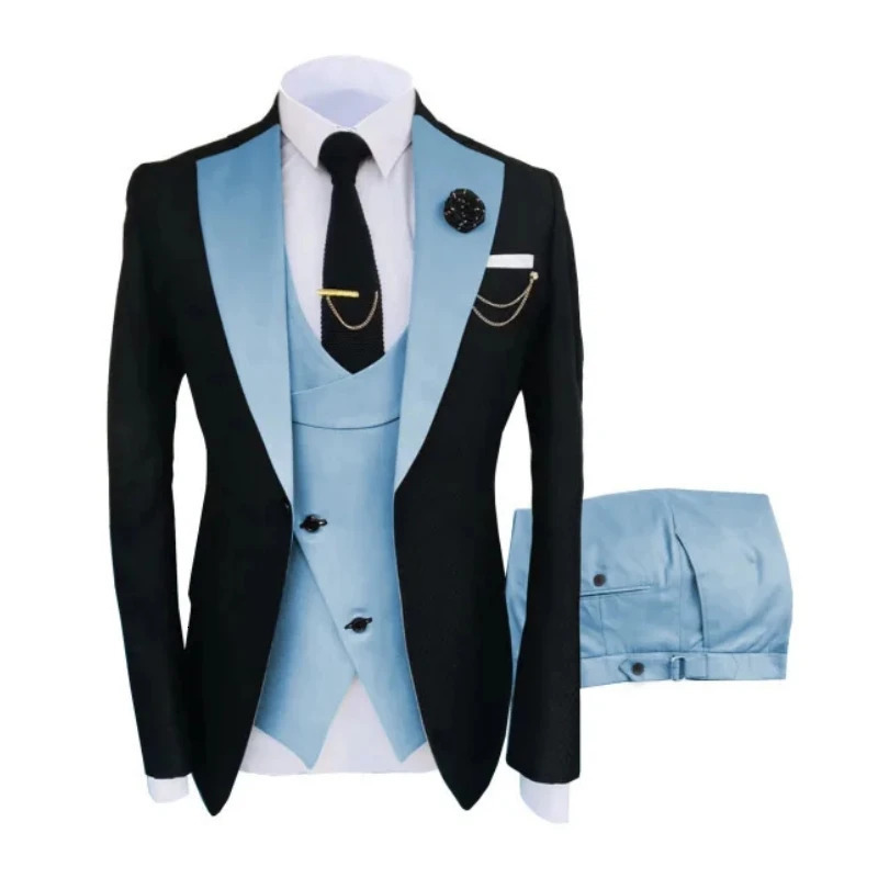 Men Suits 3 Pieces Tailored Man Groom Wedding Tuxedo Slim Fit Jacquard Twocolor Blazer Jacket Vest Pants Clothing 241225