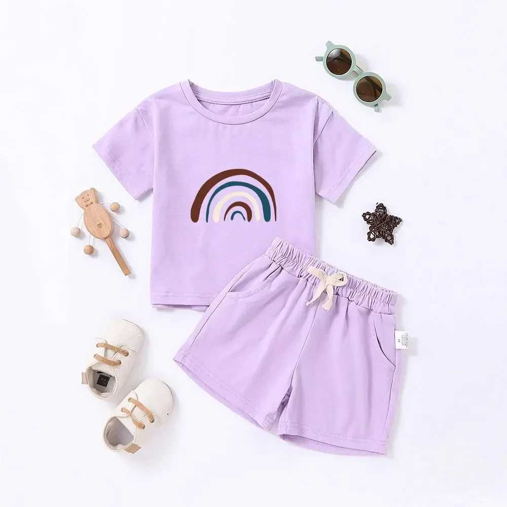 Clothing Sets Summer Childrens Printed Short Sleeve Set 0-6T Boys and Girls Cartoon Bear Pattern Sports and Leisure Two Piece SetY241225UEJ8