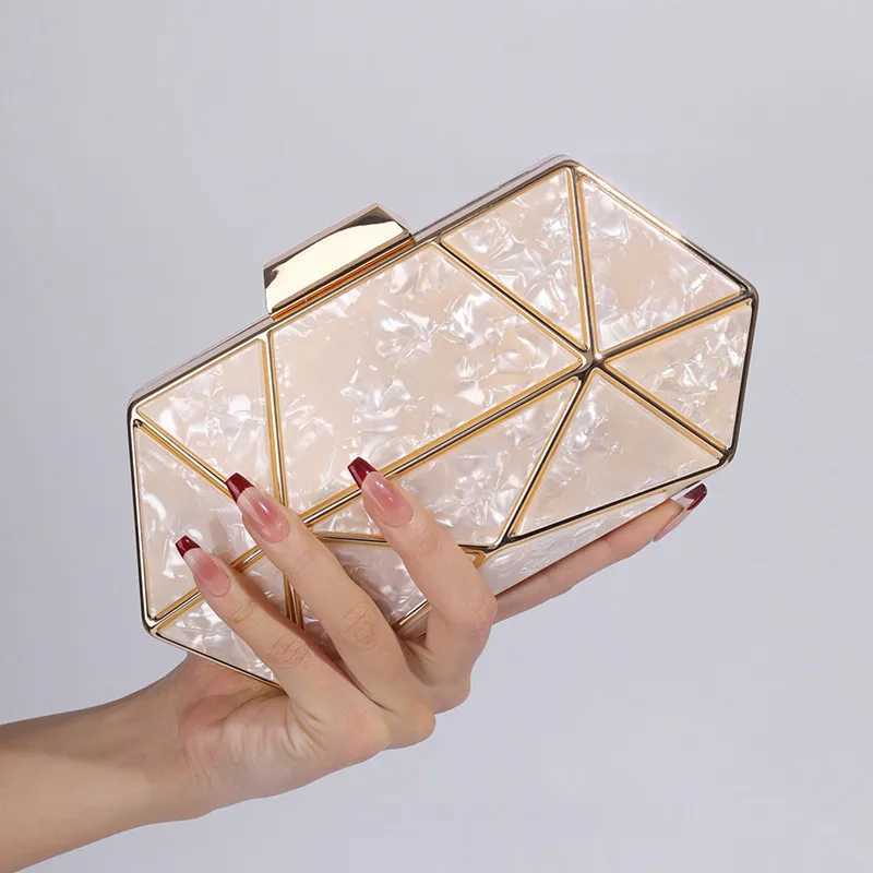 New Arrival New Women Acrylic Metal Rhombus Evening Bag Chain Shoulder Crossbody Bag Luxury Designer Handbag Party Clutch Dinner Bags Z250527