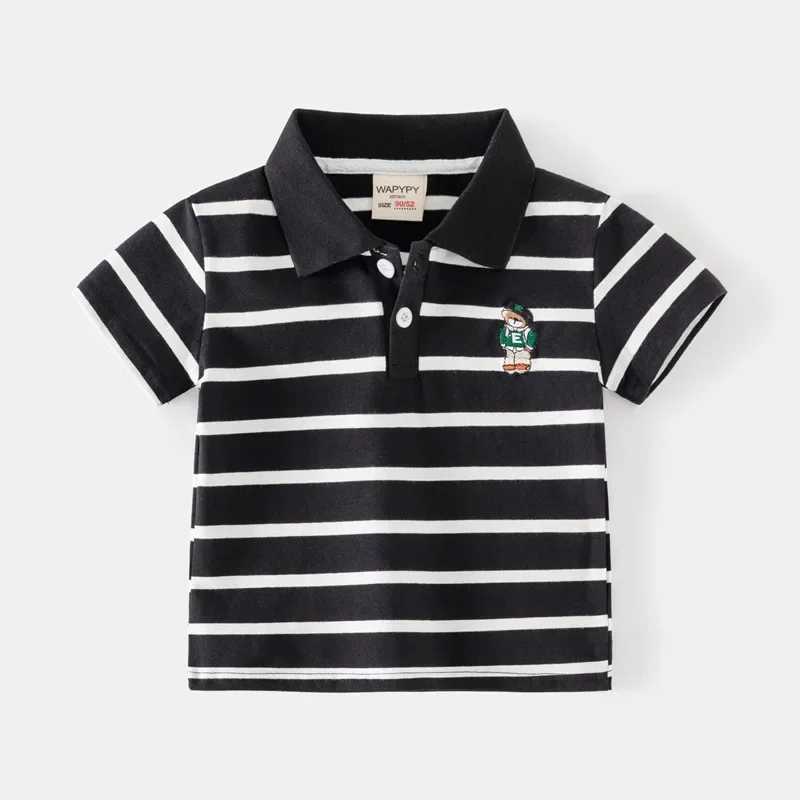 Kids Embroidered Short Sleeve T-shirt 2024 Summer Boys Loose Striped Polo Shirt Breathable Cotton for Ages 3-8XJ241225