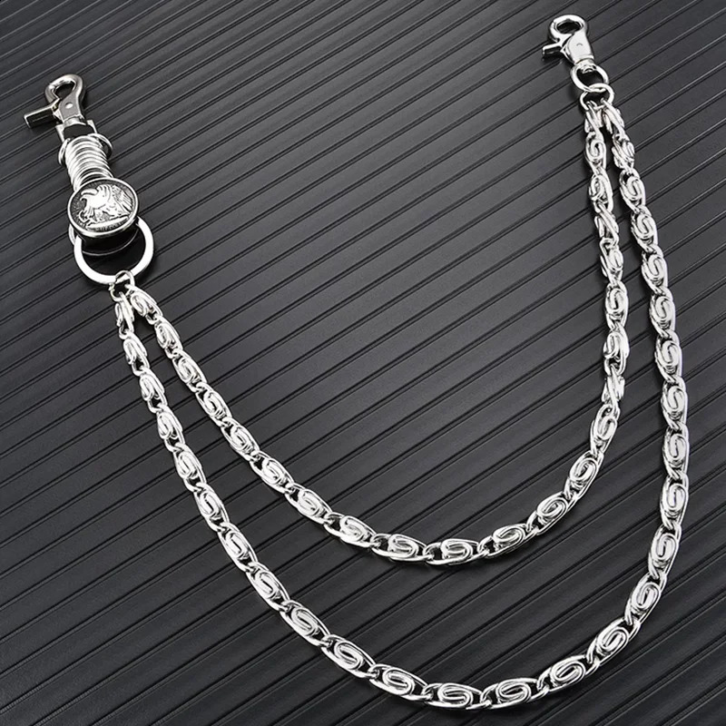 silver color Visual Heavy Rock Metal Hip Hop Gothic Rock Pants Trousers Jean Wallet Key Mens Waist Key Chain 241224ww