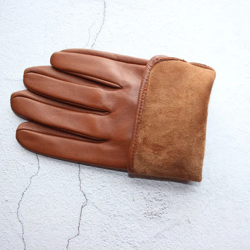 Mens Sheepskin Driving Gloves Solid Color Thin Single Leather Unlined Touch Screen Fashion Ripple Riding Motorcycle Gloves 241225