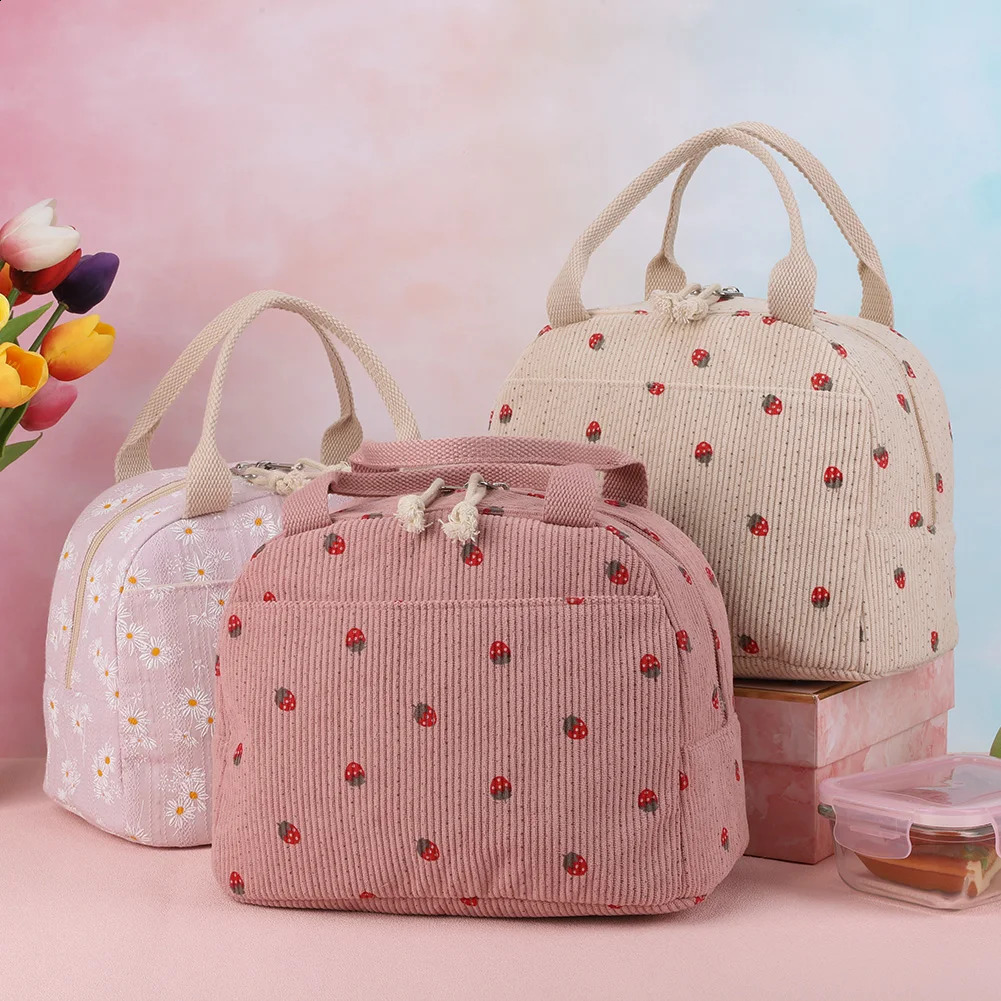 2025S New Free Shipping Designer Bag Cute Corduroy Bag Women Lunch Box Large Capacity Reusable Insulated Cooler For Work Picnic Travel