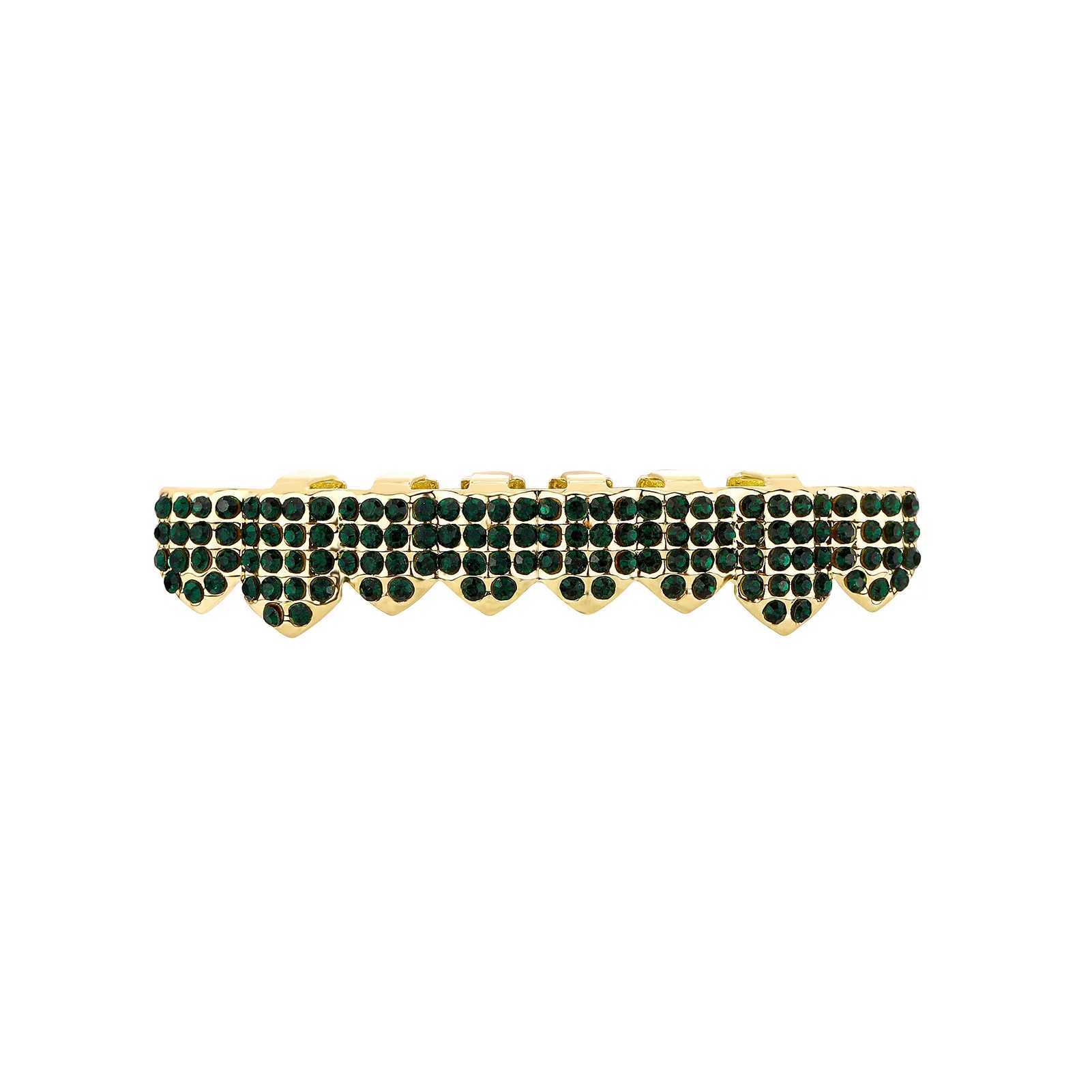 Hip Hop Teeth Grillz d Out Micro Pave Cubic Green Red Zircon Top Bottom Charm Grills Set For Men Women JewelryXJ241225