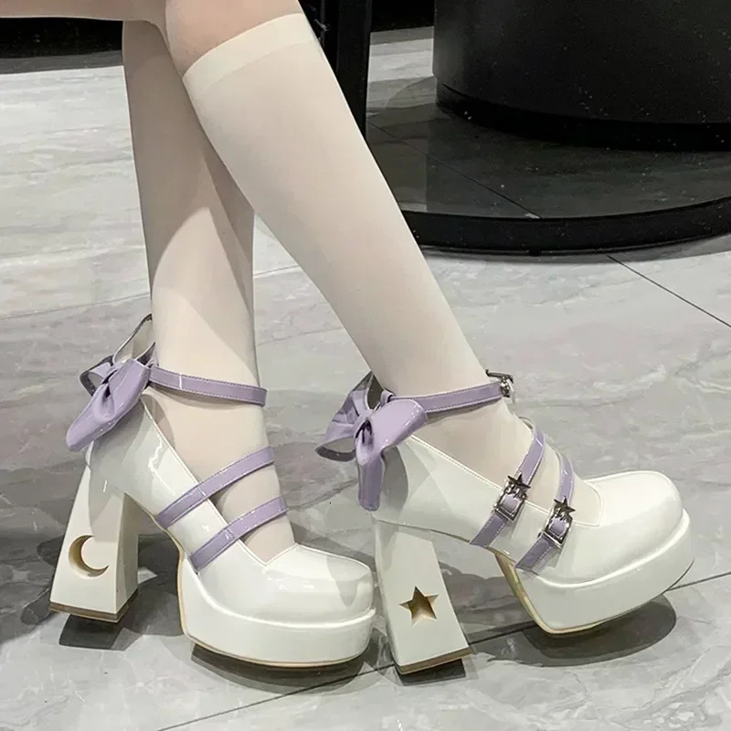 Spring Punk Chunky Platform High Heels Pumps Women Thick Heel Mary Jane Lolita Shoes Woman Patent Leather Cosplay Shoes 241225