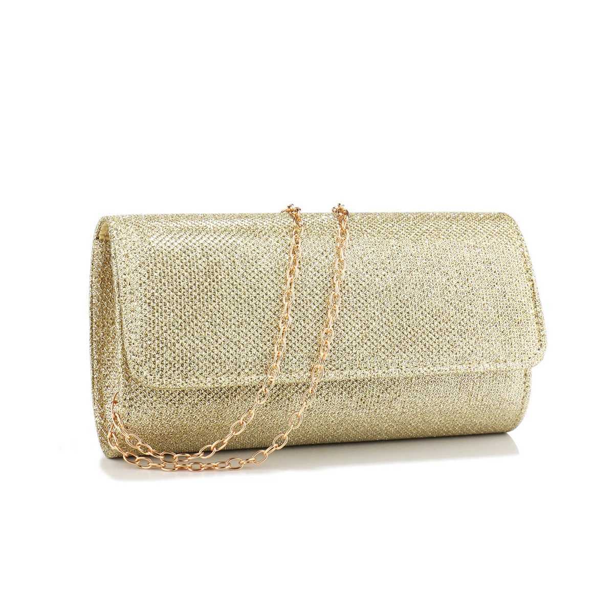 High Quality Casual womens evening bag gold chain metal clutch bag small envelope design lid handbag wallet flash T241225