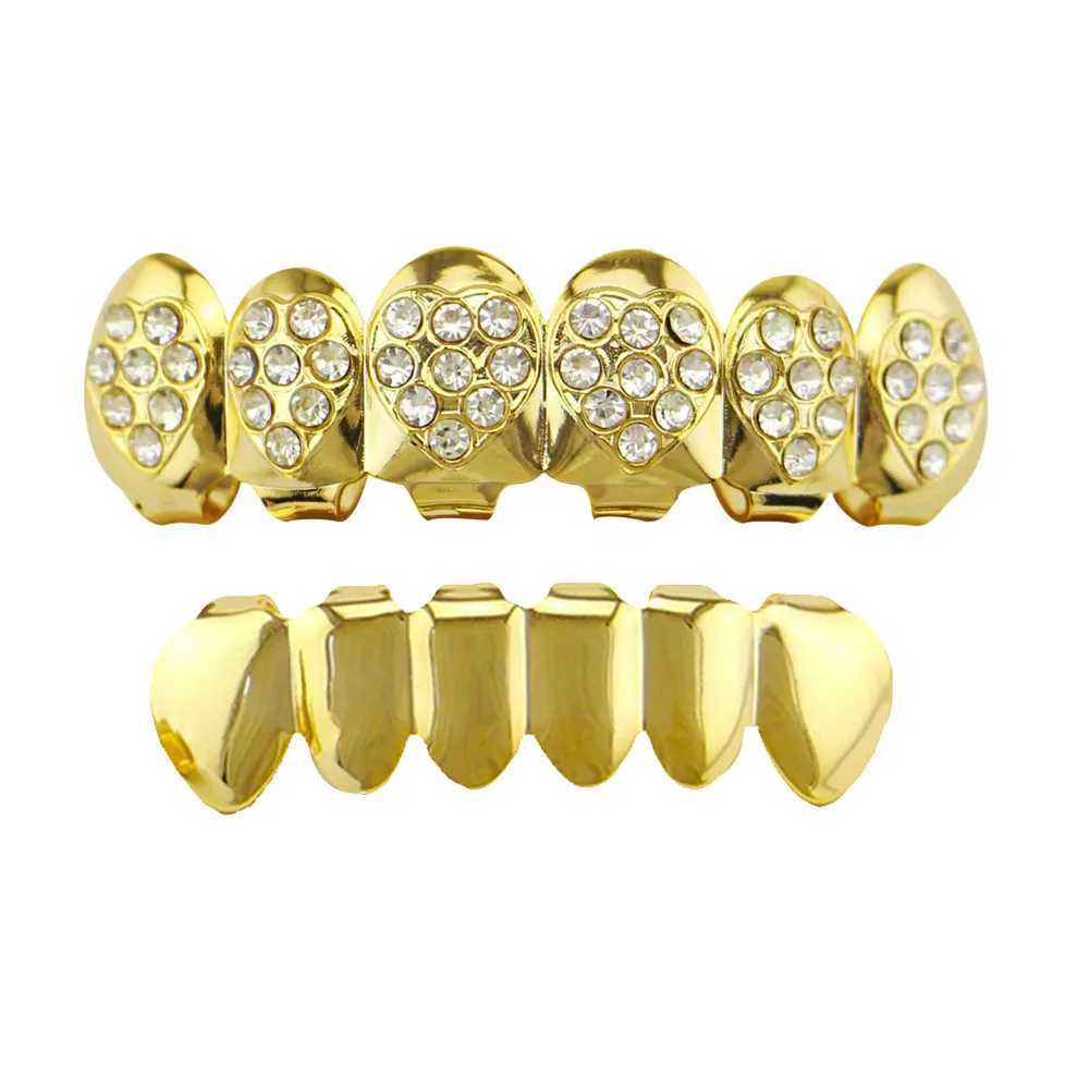 Hip Hop Gold Colour d Out CZ Teeth Grillz Top Bottom Men Women Jewelry Tooth Gem Grillz Y2kXJ241225