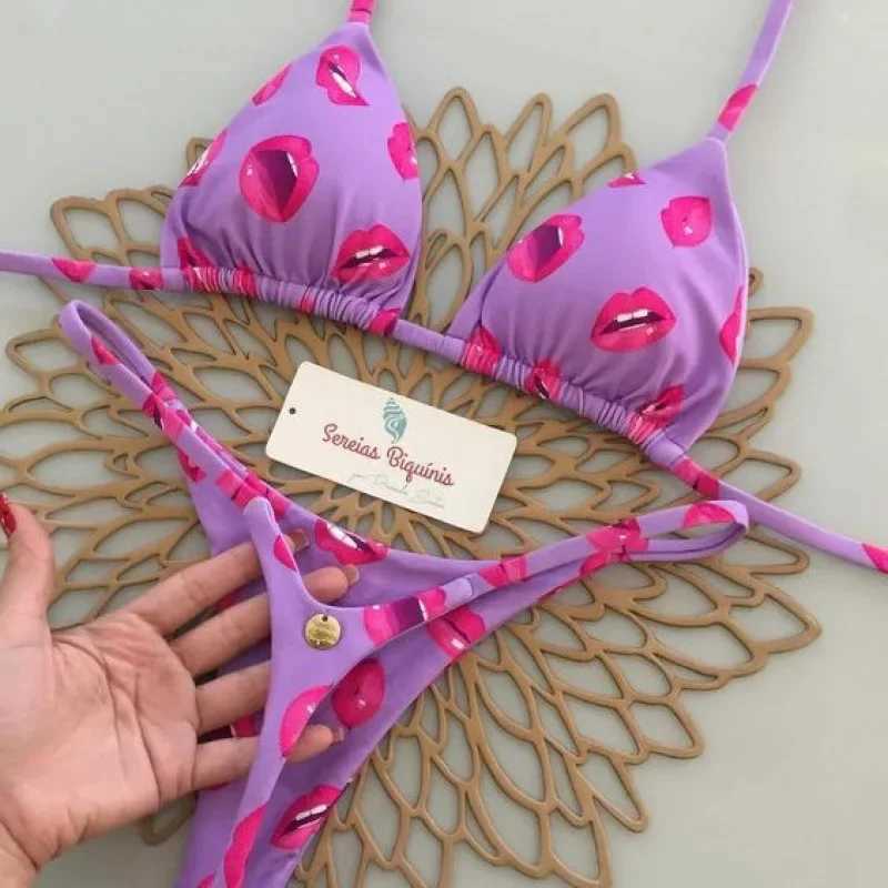 Womens printed bikini shoulder strap split swimsuit womens bikini swimsuit summer beach swimsuitW241225