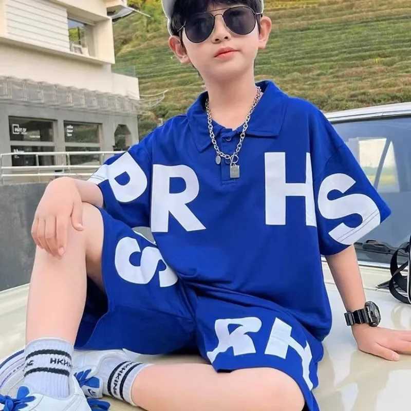 Clothing Sets Summer Children Boy Clothes Set Teenage Girls Lapel T-shirts and Shorts 2 Pieces Suit Kid Letter Top Bottom Outfits TracksuitsY241225BIF
