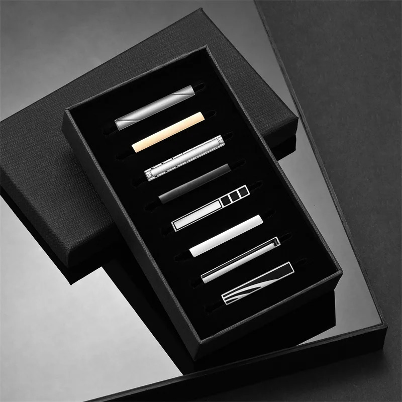 8 PCS Short Tie Clips Set With Gift Box Mens Tie Clip Tie Pin Accessories Man Shirt Cufflinks Men Cuff Gift For Husband Gadgets 241225