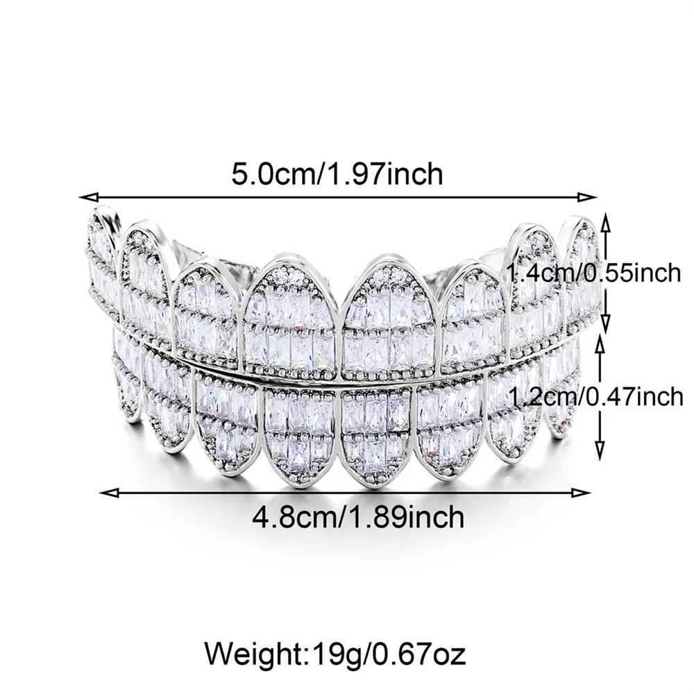 Teeth Grillz Prong With Bling AAA Baguette Stones Silver Color Eight Top Bottom Vampire Grills Set For Hip Hop GiftXJ241225