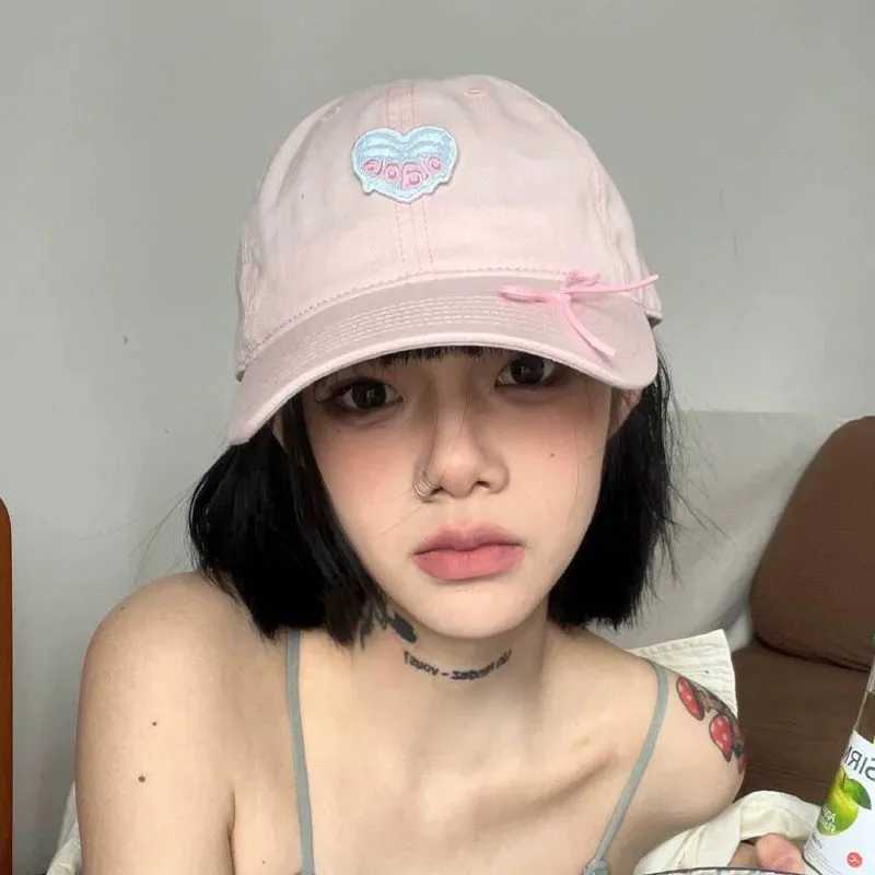 RICYGVM Love Embroidered Duck Tongue Hat for Women Bow Baseball Hat Korean Girl Candy Color Peaked Cap Female Outdoor Sun Visors W241225
