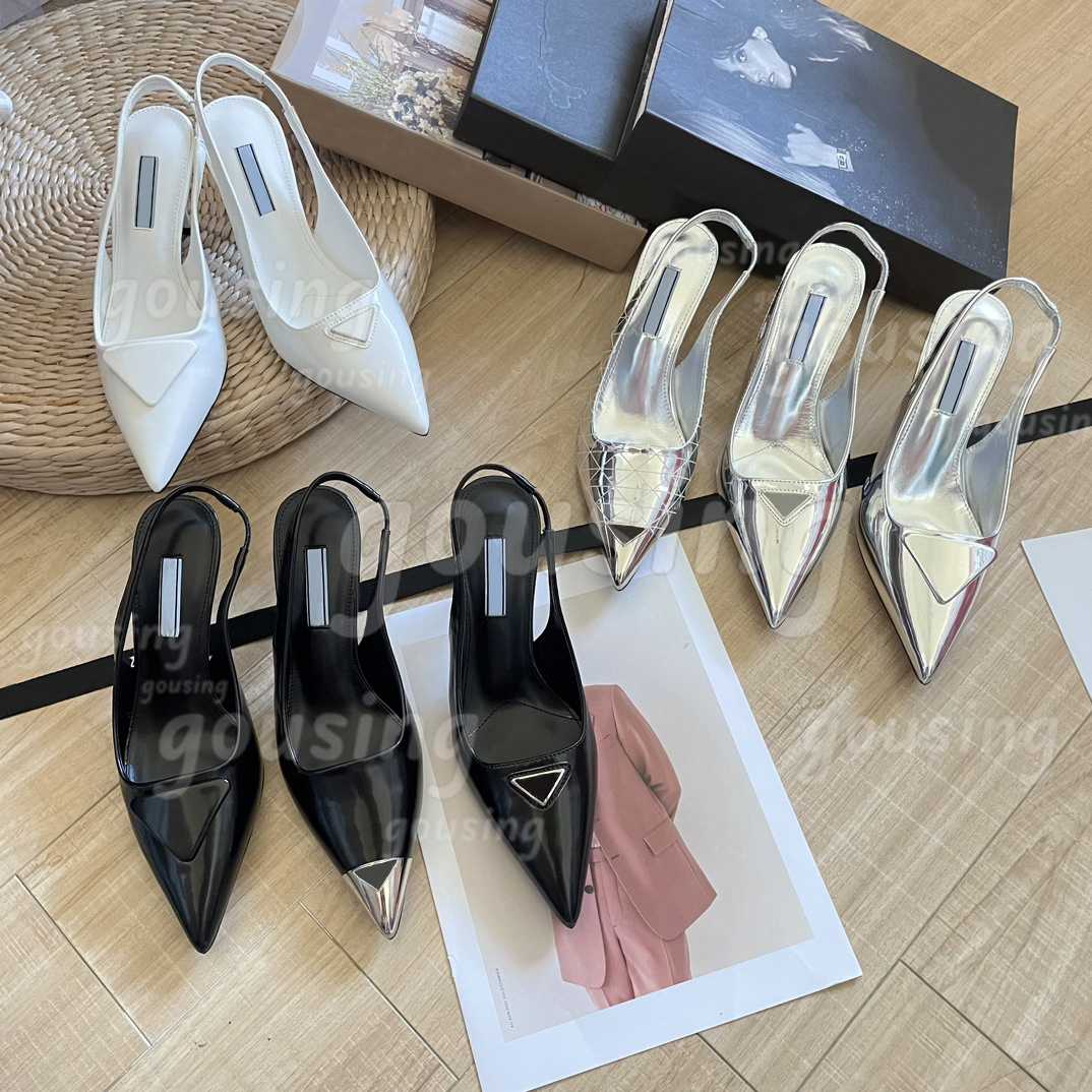 Designer Slingback Women Heels Triangle Pumps Black Leather Pointed Dress paty Shoes Toe Sandals Slingbacks Pump White High Heel Comfy Fashion Loafer Sandal 35-40
