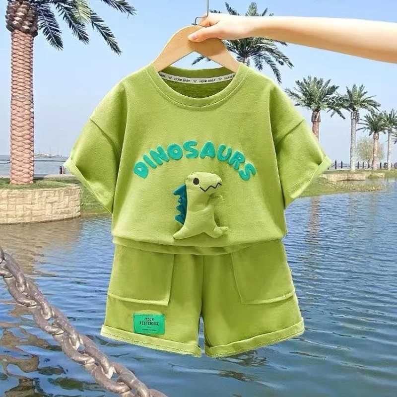 Clothing Sets Summer Kids Girl Boy Clothes Set Dinosaur Cartoon Pattern Cotton T-shirts and Shorts Suit Children Top Bottom 2pcs TracksuitsY241225KAPW