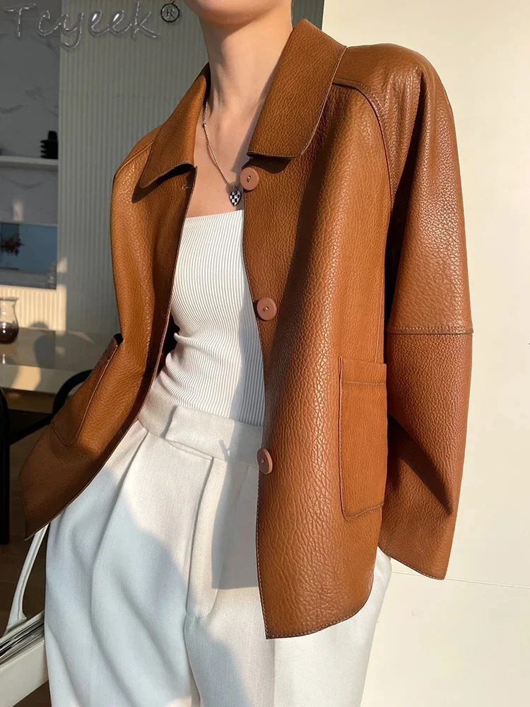 Sheepskin Real Coat Women Spring 2024 Simple Fashion Singlebreasted Casual Genuine Leather Jacket 241225
