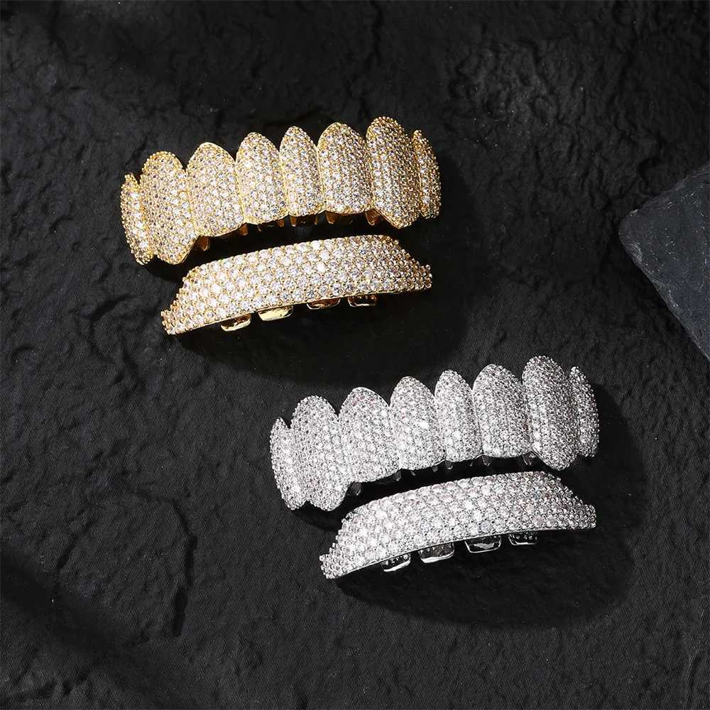 Hip Hop Full CZ Teeth Grillz Cs Cubic Zircon d Out Micro Pave Top Bottom Charm Grills For Men Women Jewelry Xmas GiftXJ241225