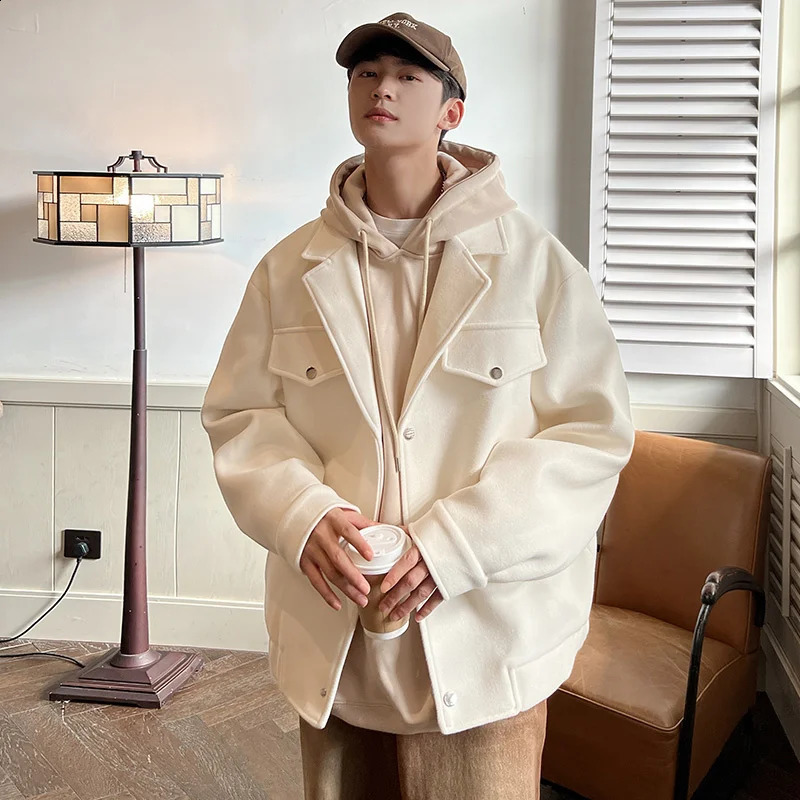 Winter Thicken Woolen Coat Men Warm Fashion Casual Thick Woolen Jacket Men Korean Loose Short Woolen Coat Mens Overcoat M-3XL 241223