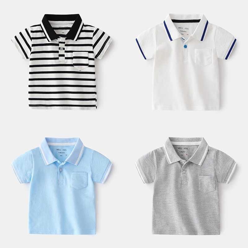 New Summer Baby Boys Polo Shirts Children Clothes Short Sleeve Kids Shirt Kids Toddler Girl Boy Striped Polo Shirt Tops TeeXJ241225